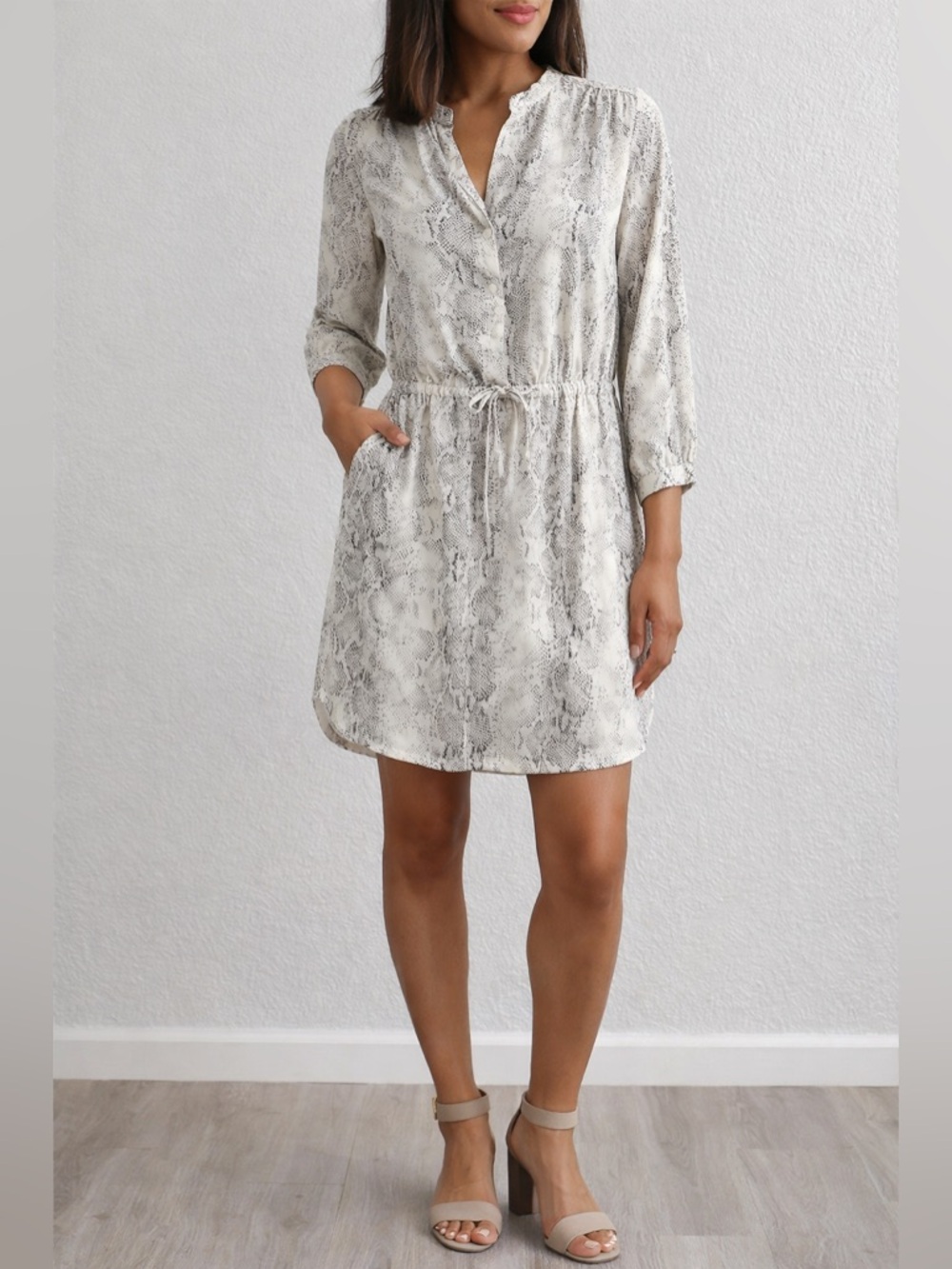 Snake Print Shirt Dress Hilary Radley Tie Waist Neutral Chic Medium